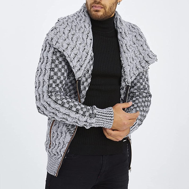 Men's Cardigan Sweater Turtleneck Sweater Ribbed Knit Regular Side Pockets Cropped Plain Turtleneck Warm Ups Modern Contemporary Casual Daily Wear Clothing Apparel Fall Winter Gray S M L3