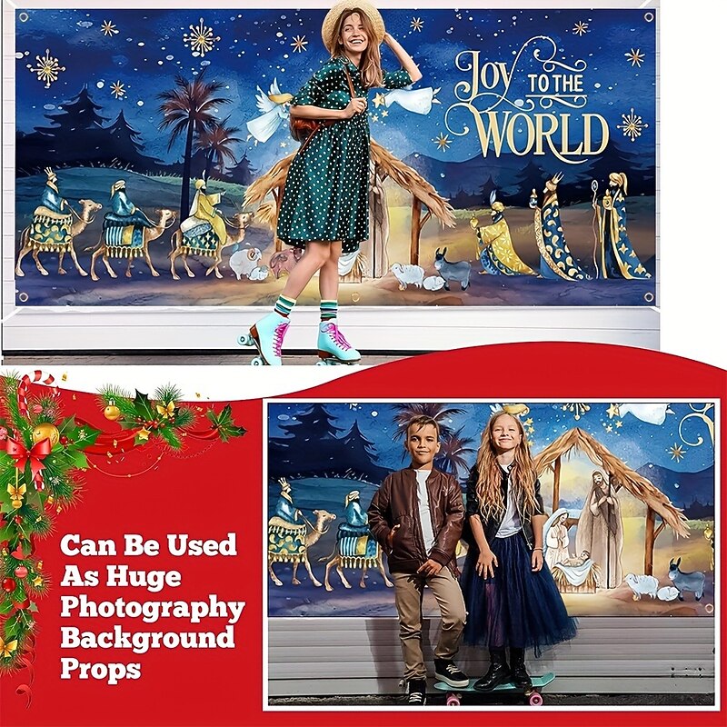 Christmas Door Decorations Nativity Outdoor Garage Door Cover Xmas Banner Santa Claus Snowman Large Backdrop Decoration forHoliday Outdoor Garage Door Home Wall Decorations3