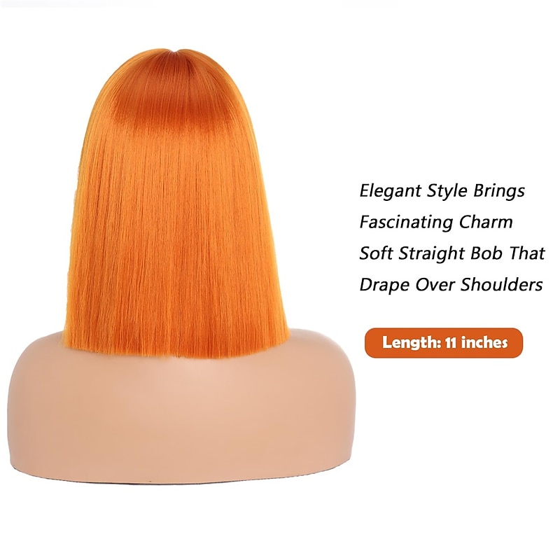 Short Orange Bob Wigs with BangsShort Straight Bob Orange Wigs for Women Hair Bob Cut Wig Shoulder Length WigNatural Looking Cosplay Daily Party Wig Halloween Christmas Party Wigs4