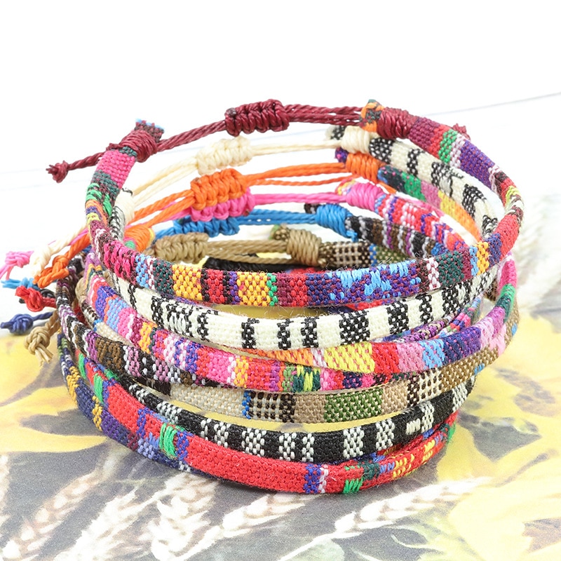 Random 5 Pcs Hot Selling Nepalese Style Cotton And Linen Woven Fabric Rainbow Ankle Chain Versatile And Colorful Activity Ankle Rope2