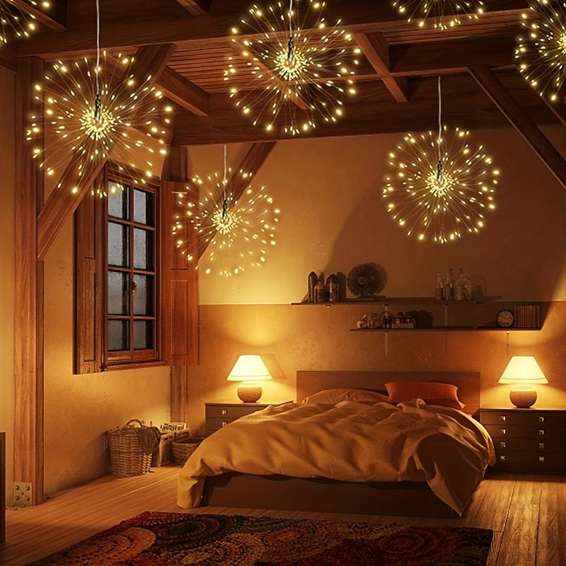 1/2 Pcs Firework Lights 200 LED Copper Wire Starburst Light, 8 Modes Battery Operated Fairy Star Sphere Lights With Remote, Warm White Hanging Ceiling Decorations For Bedroom, Christmas, Party3