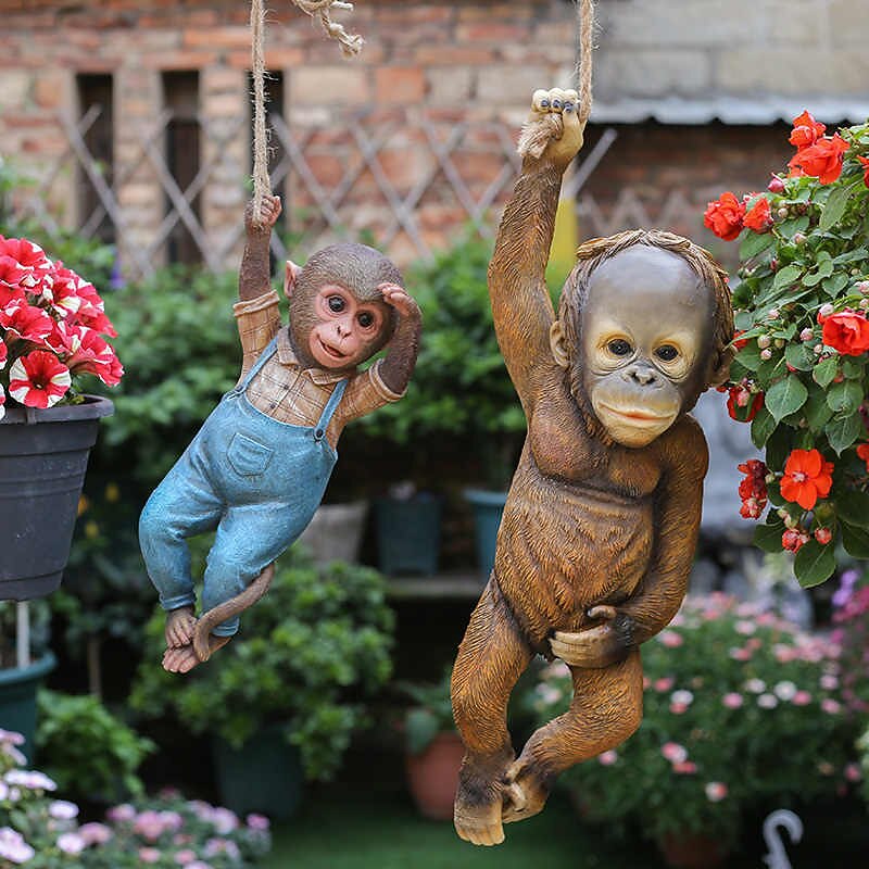 Garden Animal Outdoor Ornaments Decor Resin Monkey Statue DIY Statue Family Miniature Dollhouse Garden Ornament Accessories for Yard Lawn Patio Decorations and Gift3