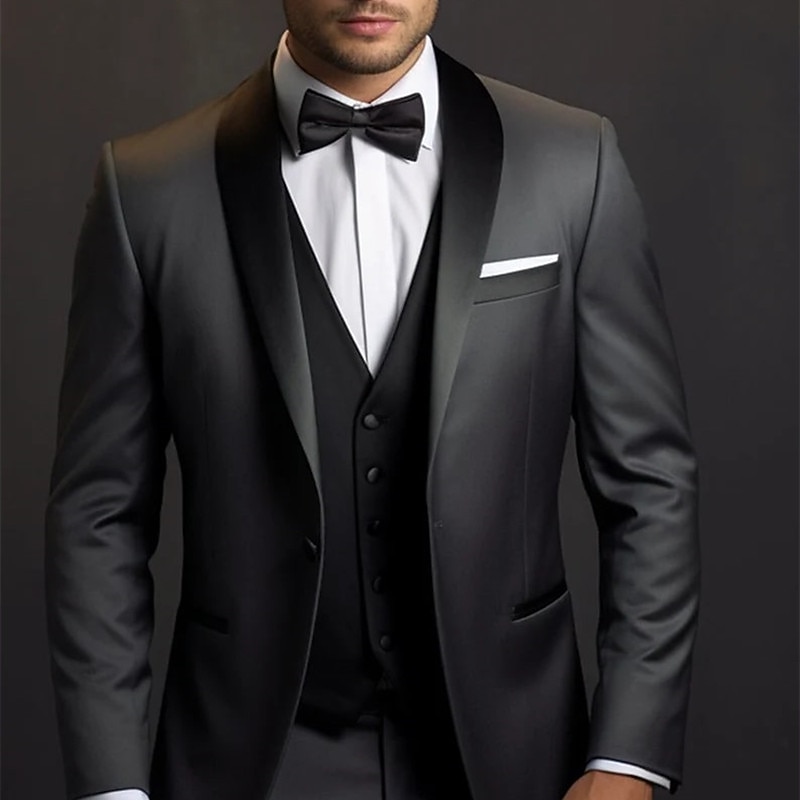 Men's Wedding Wedding Party Tuxedos Party Black Dark Blue Solid Colored Tailored Fit 3 Piece Single Breasted One-button3