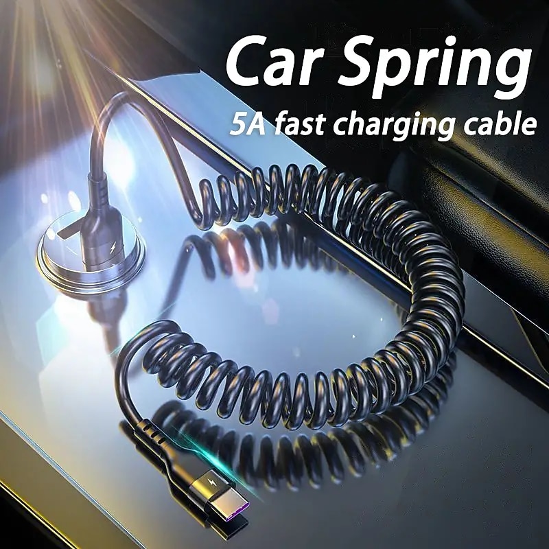 5A Fast Charging Type C Cable Micro USB Spring Car USB Cable For Samsung Xiaomi Redmi POCO Huawei Honor Phone Accessories Gift2