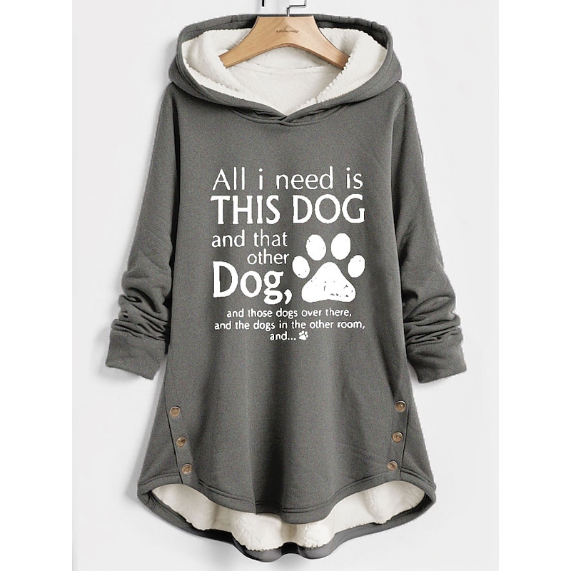 Women's Hoodie Sweatshirt Pullover Fleece Lined Warm Pajamas Sherpa Letter Casual Sports Button Print Front Pocket Warm Fuzzy Comfrt Long Sleeve Top Micro-elastic Fall Winter Breathable Soft Fabric