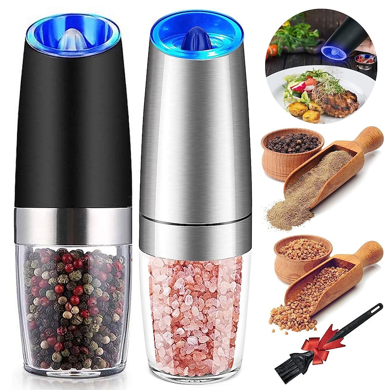 1pc Electric Salt and Pepper Grinder, Gravity Sensor, Automatic Pepper Mill, One Hand Operation, Battery-Operated with Adjustable Coarseness, Blue Led