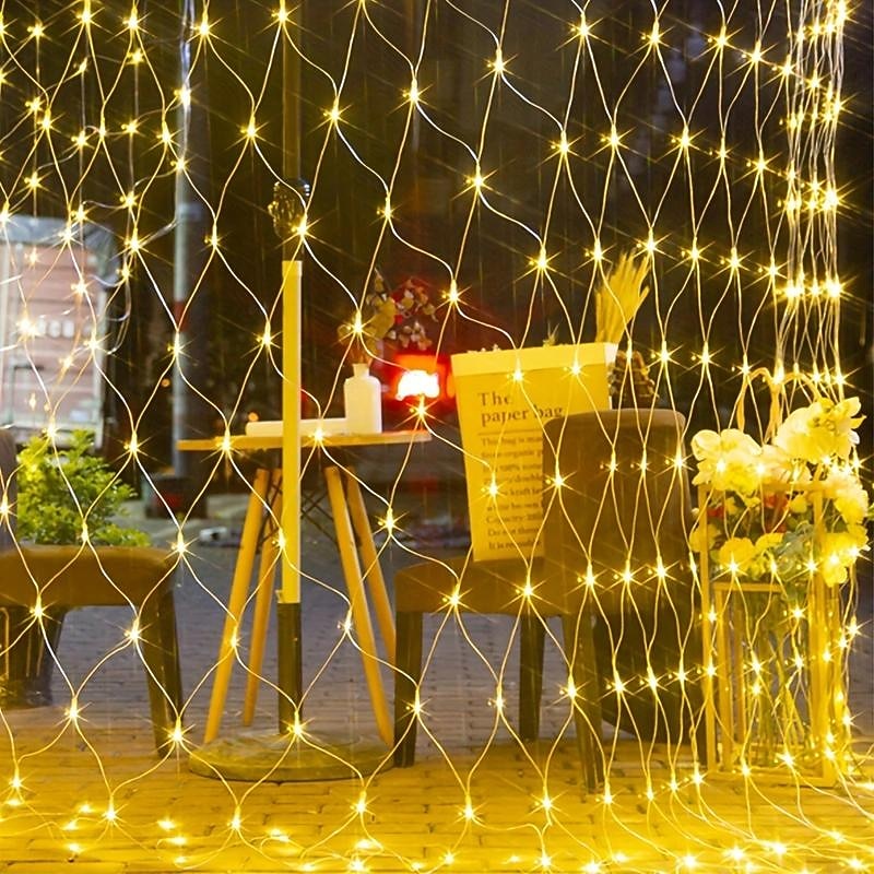 Christmas Decorative Solar Grid Light 8 Function Remote Control Holiday Wedding Halloween Courtyard Lawn Outdoor Waterproof Decorative Light 6 * 4M-672Led/3 * 2M-192Led/1.5 * 1.5M-96Led3