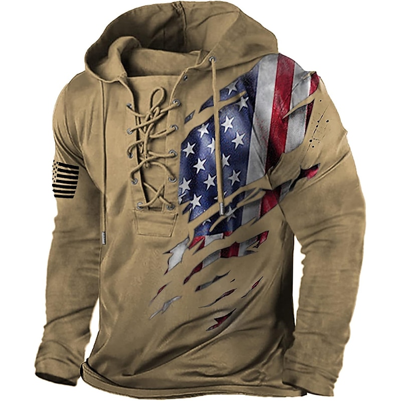 Men's American US Flag Hoodie Hoodies Sweatshirt Fashion Daily Long Sleeve Hooded Vacation Going out Streetwear Black Grey Black Print Spring &  Fall Designer2