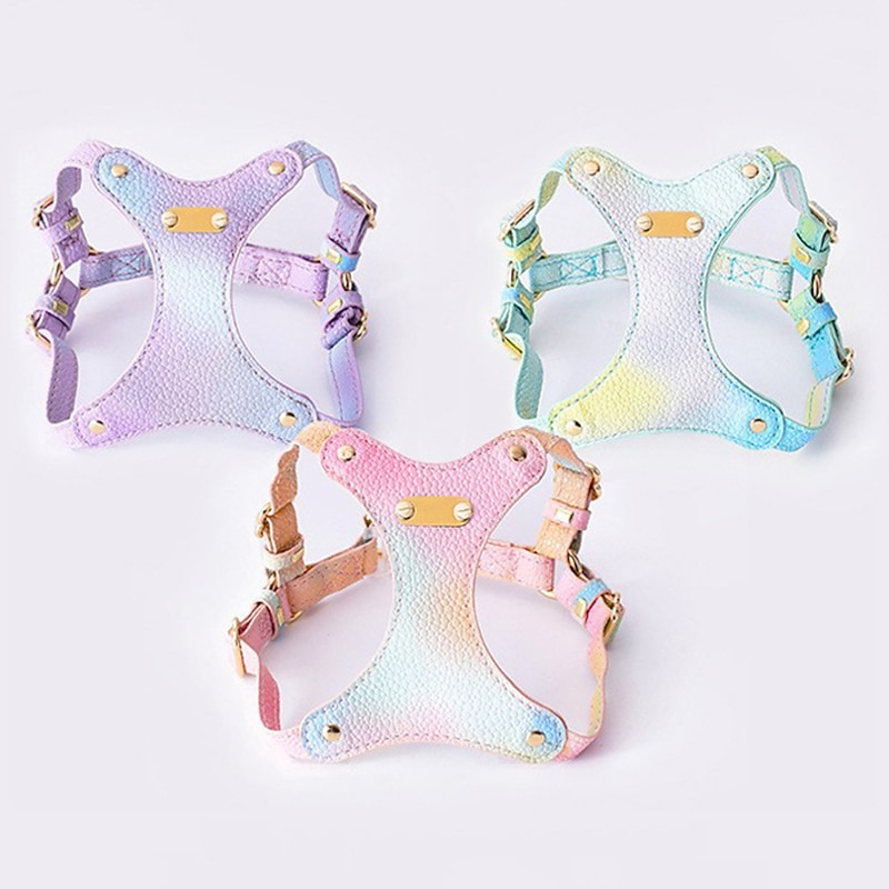 Anti Breakaway Cat Chest Strap With Engraved Lettering To Prevent Loss Colorful Cat Walking Rope Pet Traction Rope Small Dog - Main Image