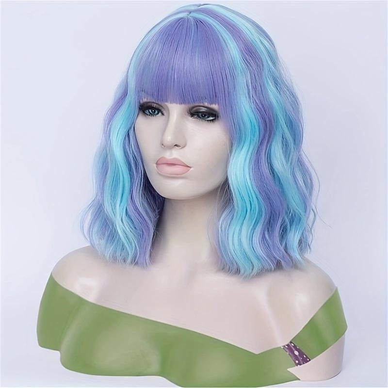 Highlight Short Curly Wavy Bob Wig Synthetic Wig With Bangs Anime Cosplay Wig For Halloween Cosplay Party Christmas Party Wigs3