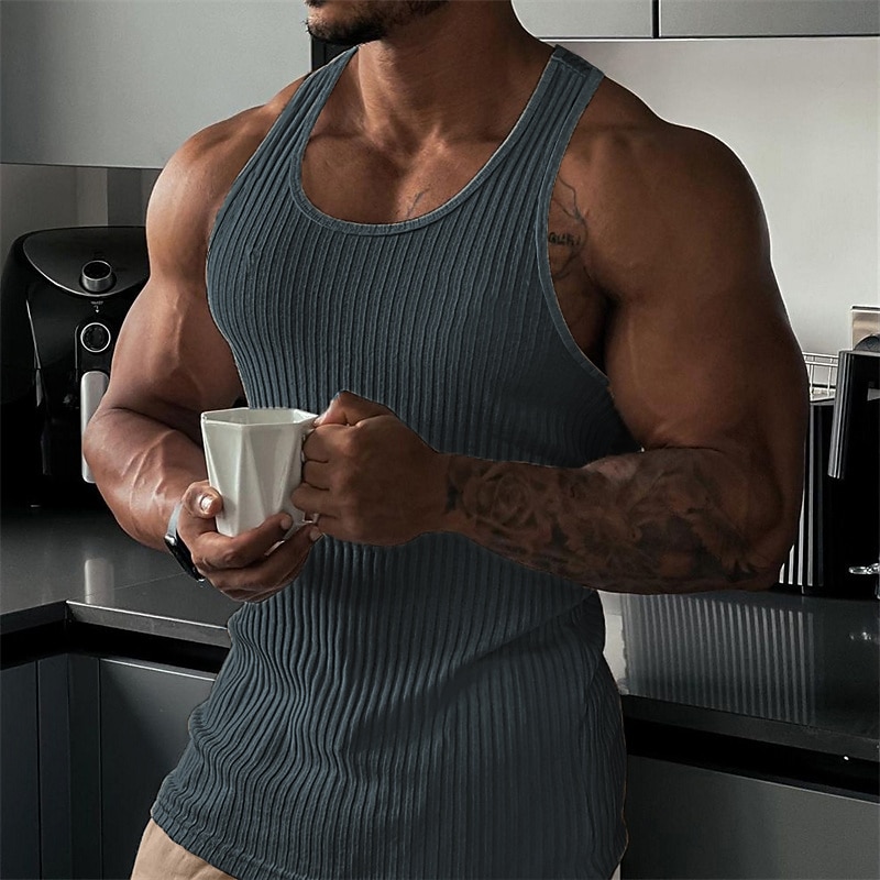 Men's Tank Top Vest Top Undershirt Sleeveless Shirt Sleeveless Crew Neck Summer Plain Fashion Designer Muscle Outdoor Going out Gym Black White Navy Blue Top Tee for Men