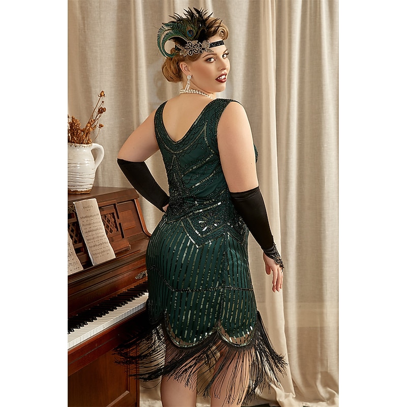 Retro Vintage Roaring 20s 1920s Flapper Dress Dress Outfits Plus Size The Great Gatsby Wedding Guest Sequins Tassel Fringe Fancy Dress Women's Christmas Halloween Carnival Halloween Party / Evening3