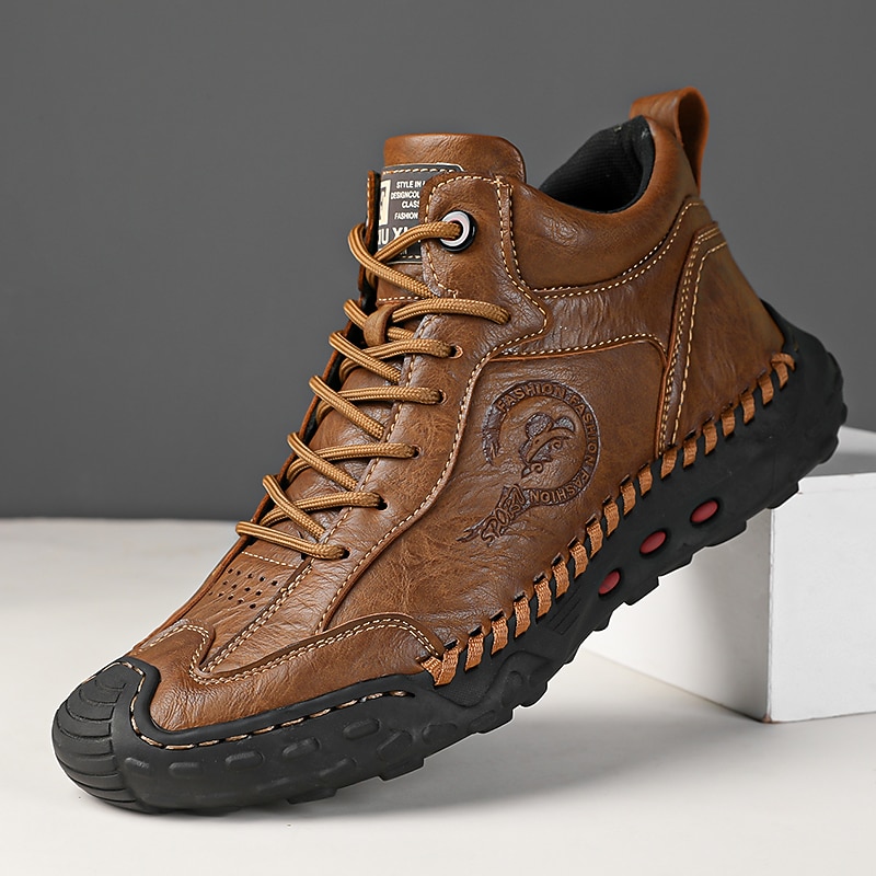 Men's Casual Leather Lace-Up Outdoor Boots with Durable Sole – Stylish and Comfortable for Hiking or Everyday Wear
