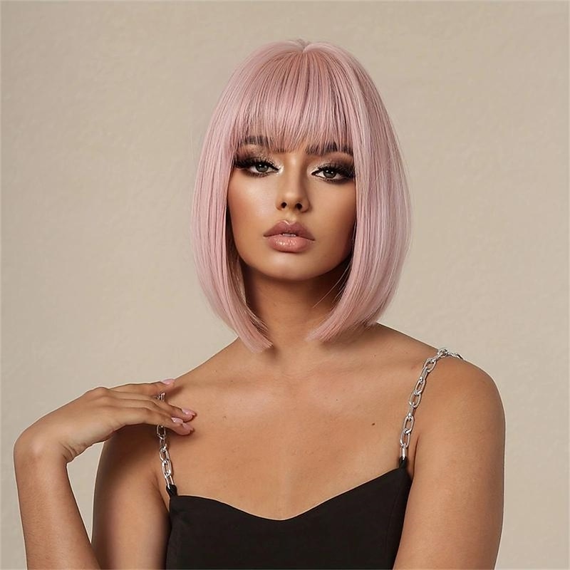 14 Inches Long Straight Blonde Wigs Synthetic Wigs With Bangs Women's Wigs For Daily Use Party Christmas Party Wigs2