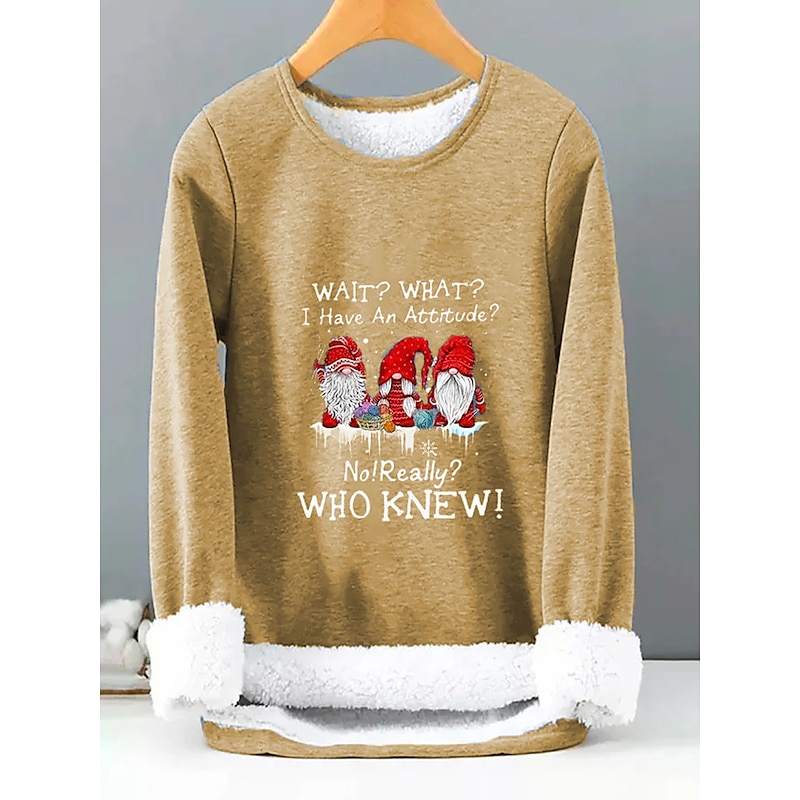 Women's Pullover Sweatshirt Sherpa Fleece Lined Letter Gnome Warm Fuzzy Black Blue Casual Sports Round Neck Long Sleeve Top Micro-elastic Fall & Winter Comfrt Breathable Soft Fabric3