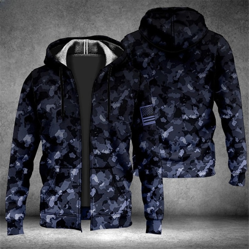 Men's Camouflage Graphic Prints Hoodie Hoodies Sweatshirt Streetwear Designer Long Sleeve Hooded Sports & Outdoor Daily Sports Red Blue Zipper Print Spring &  Fall Designer4