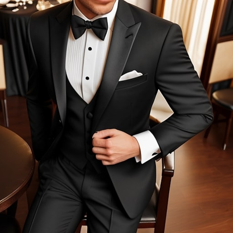 Men's Wedding Party Evening Wear Tuxedos Party / Evening Black Burgundy Solid Colored Tailored Fit 3 Piece Single Breasted One-button2
