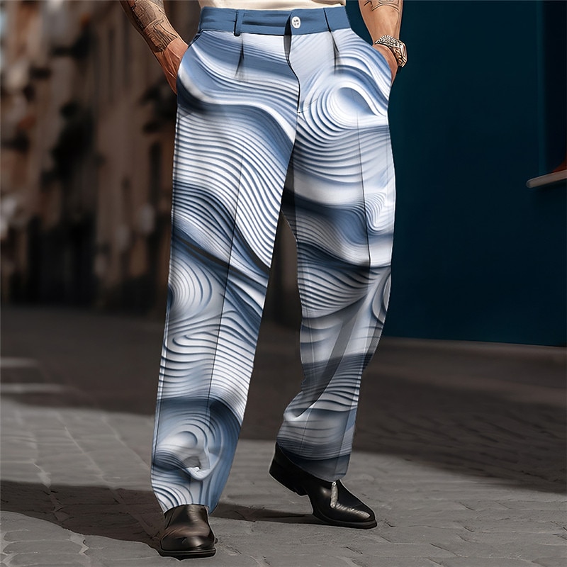 Embossed Relief Pattern Abstract Men's 3D Print Pants Trousers Outdoor Street Wear to work Polyester Blue Brown Green S M L High Elasticity Pants3