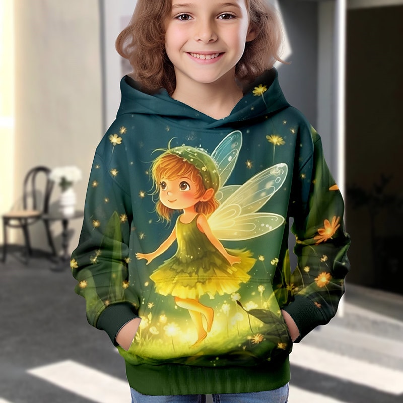 Girls' 3D Cartoon Hoodie Pullover Long Sleeve 3D Print Fall Winter Active Fashion Cute Kids 3-12 Years Outdoor Casual Daily Regular Fit