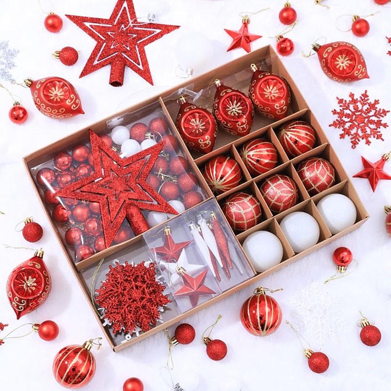 Christmas Ball Tree Topper Star 73pcs/box Christma Decor Present