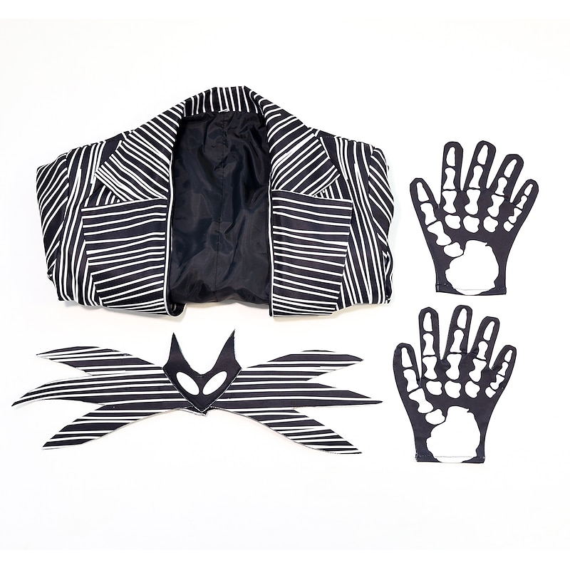 Jack Skellington Coat Pants Cosplay Costume Men's Movie Cosplay Vacation Holiday Jacket + bow tie + gloves Jacket + bow tie + gloves + pants Coat Pants Gloves Christmas Halloween Carnival Polyester4