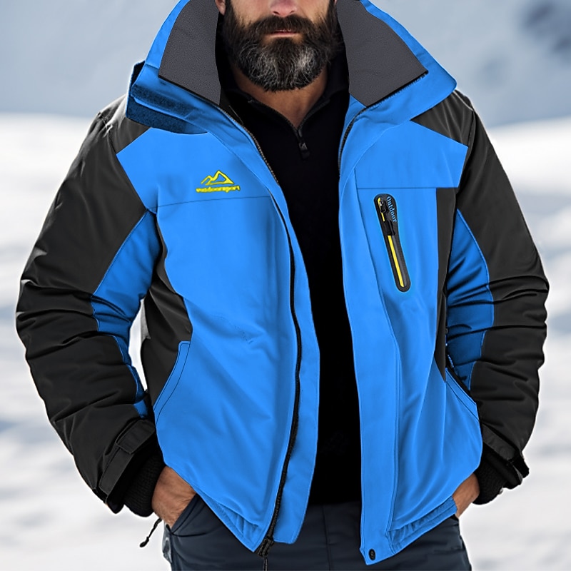 Men's Hoodie Jacket Hiking Jacket Ski Jacket Rain Jacket Outdoor Daily Wear Warm Zipper Pocket Winter Color Block Fashion Streetwear Hooded Regular Black Red Blue Army Green Gray Jacket2
