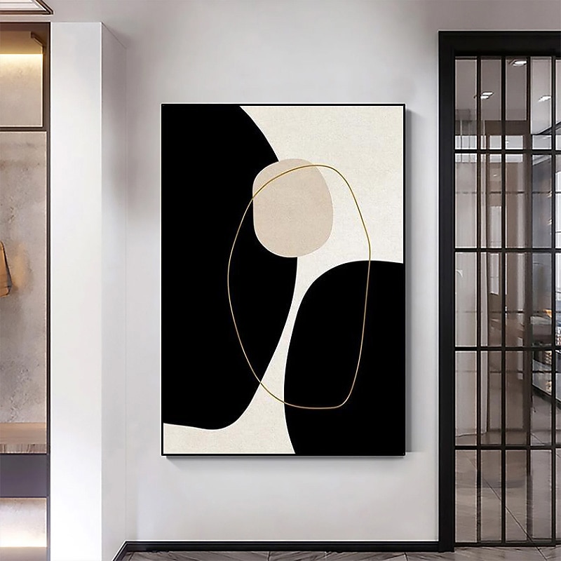 Black and White Minimalist Wall Art Canvas Decoration Handmade Abstract Oil Painting Living Room Bedroom Decor (No Frame) 8