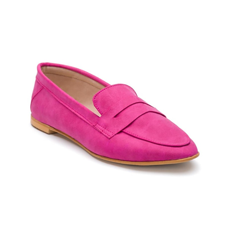 Women's Hot Pink Faux Suede Loafers - Comfortable Casual Slip-On Flats for Everyday Wear4