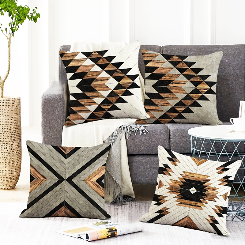 Cushion Cover 1PC Faux Linen Soft Decorative Square Throw Pillow Cover Cushion Case Pillowcase for Sofa Bedroom 45 x 45 cm (18 x 18 Inch) Superior Quality Mashine Washable Pack of 1 15