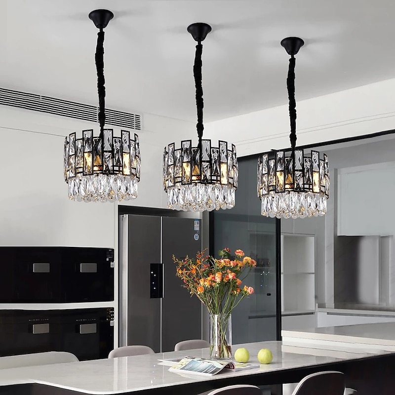 Modern Crystal Chandelier for Living Room Dining Room Black Light Round Lustre Led Chandeliers Kitchen Bedroom Indoor Lighting Modern LED Chandelier 110-240V