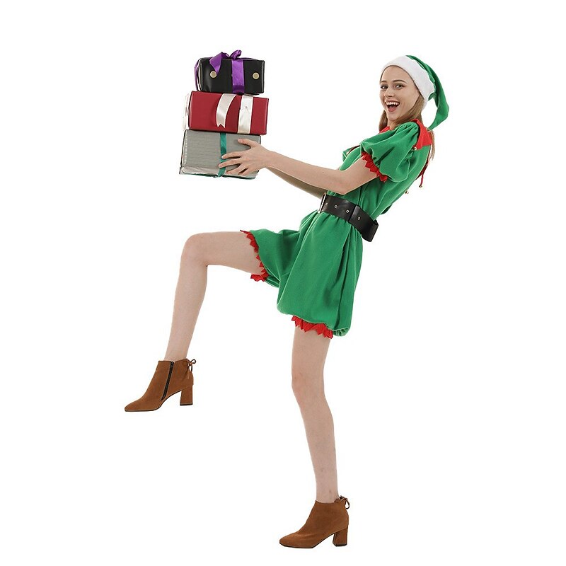 Elf Dress Fancy Christmas Dress Women's Girls' Christmas Kid's Adults' Christmas New Year Christmas Eve Christmas Party New Year Eve Dress Hat4