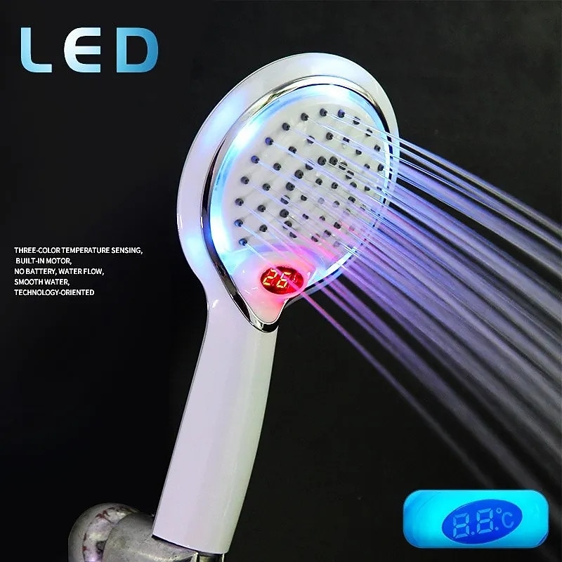 3 Colors Led Shower Head With Temperature Digital Display Water Powered LCD Shower Spray3