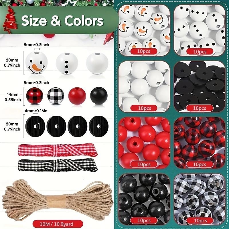 80pcs Christmas Wooden Beads Craft Ornaments Snowman Pattern Round Beads Wooden Beads For DIY Handmade Holiday Party Home Decor2