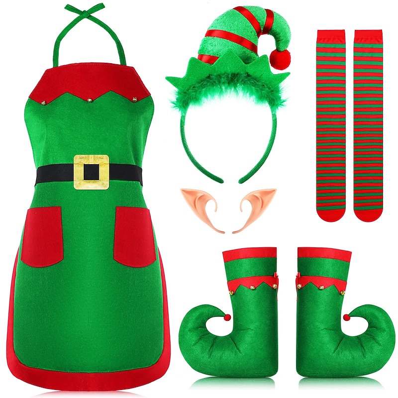 Santa Claus Elf Mrs.Claus Outfits Christmas Hat Men's Women's Christmas Adults' Christmas Carnival Christmas Eve Christmas Party Headpiece Apron Stockings Shoes2