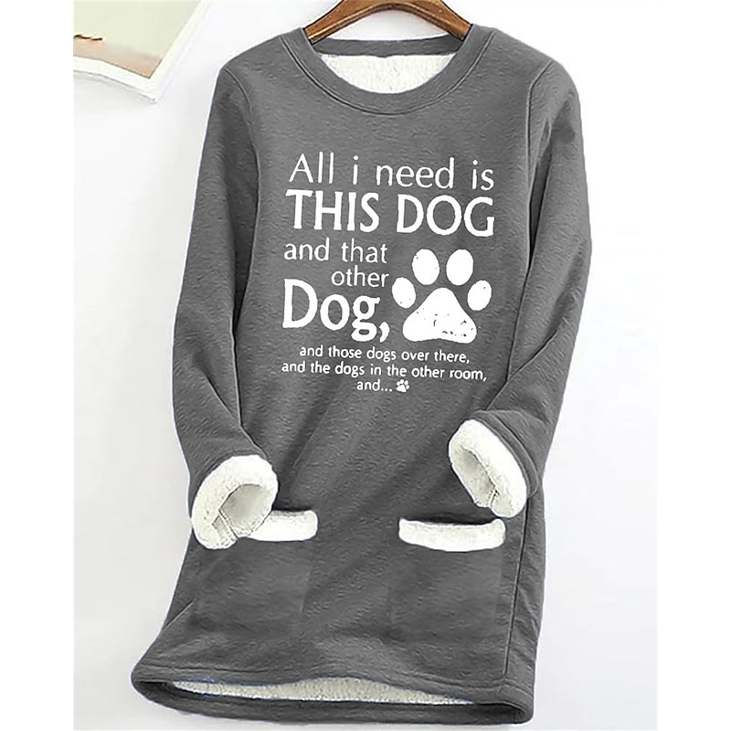 Women's Sweatshirt Pullover Fleece Lined Warm Pajamas Sherpa Letter Casual Sports Pocket Print Warm Fuzzy Round Neck Long Sleeve Top Micro-elastic Fall & Winter Comfrt Breathable Soft Fabric3