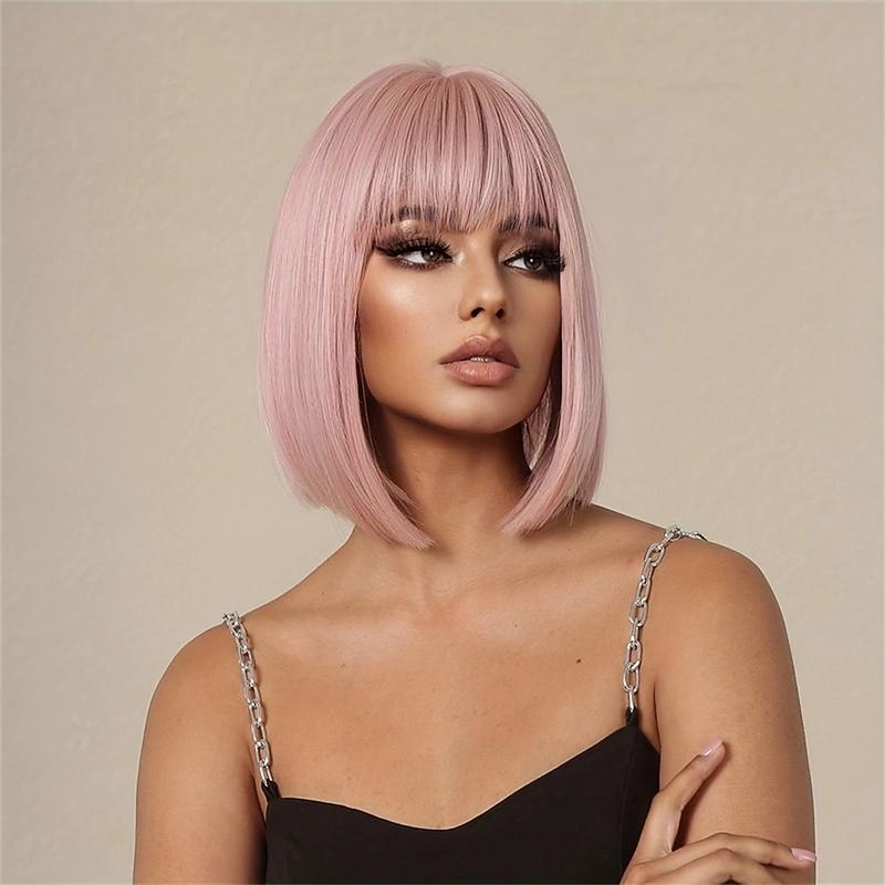 14 Inches Long Straight Blonde Wigs Synthetic Wigs With Bangs Women's Wigs For Daily Use Party Christmas Party Wigs4