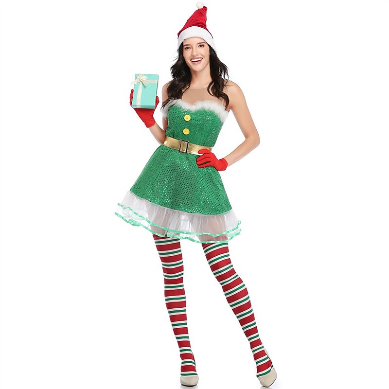 Elf Sexy Costumes Fancy Christmas Dress Cosplay Costumes Women's Christmas Cosplay Costume Adults Christmas Masquerade Christmas Party Dress Belt Hat