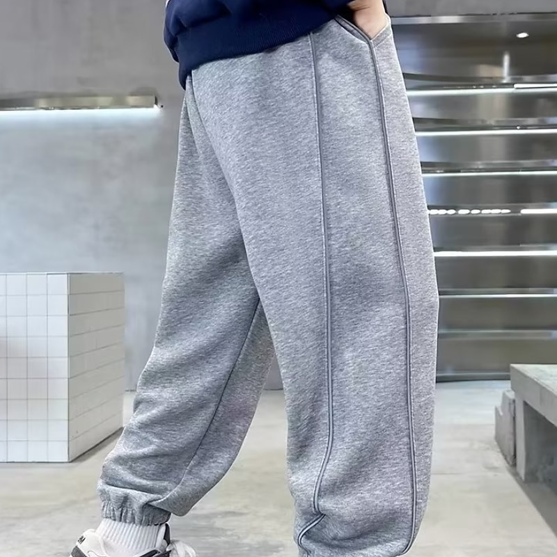 Kids Boys Sweatpants Trousers Pocket Solid Color Keep Warm Comfort Pants School Sports Black Gray3