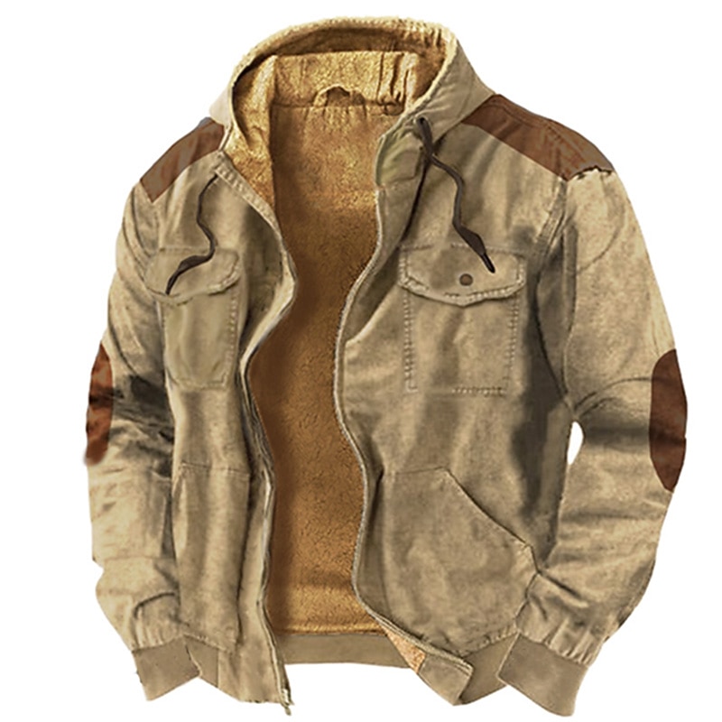 Men's Full Zip Hoodie Zip Up Hoodie Fleece Hoodie Thick Hoodies Blue Brown Green Khaki Gray Hooded Color Block Zip Up Sports & Outdoor Daily Holiday Polyester Vintage Streetwear Cool Fall Winter2