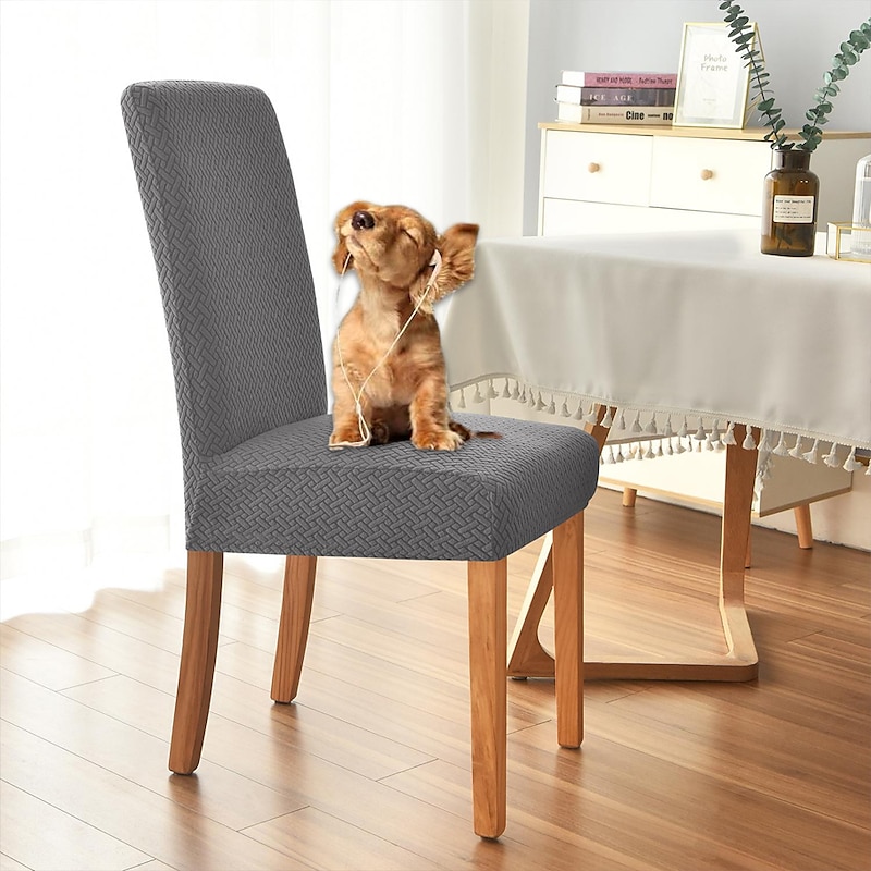 6 Pcs Dining Chair Cover Stretch Chair Seat Slipcover For Pet High Back Dining Chair Cover Burgundy Red Spandex with Elastic Bottom Protector for Dining Room Wedding Ceremony Durable Washable4