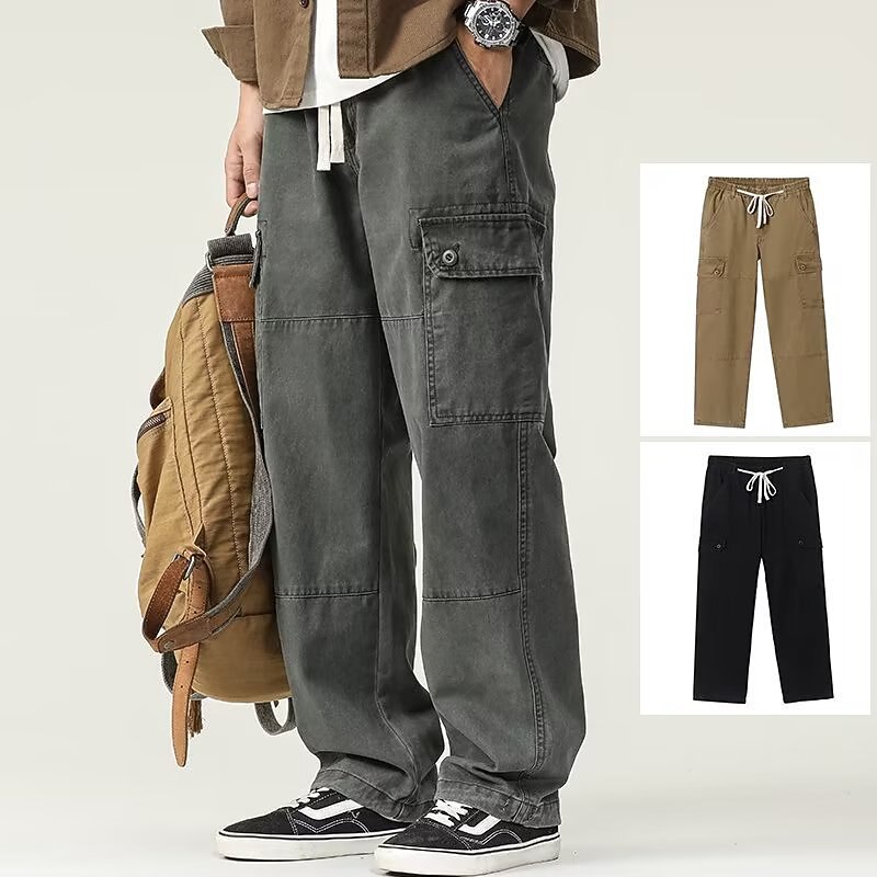 Men's Cargo Pants Cargo Trousers Pocket Drawstring Elastic Waist Plain Comfort Breathable Outdoor Daily Going out Fashion Casual Black Brown