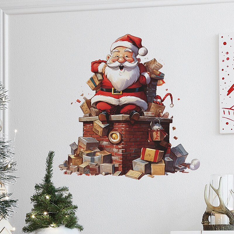 Christmas Sticker Xmas Sticker, Cute Santa Claus Gift Children's Bedroom Entrance Home Decoration Wall Sticker Self-adhesive Sticker3