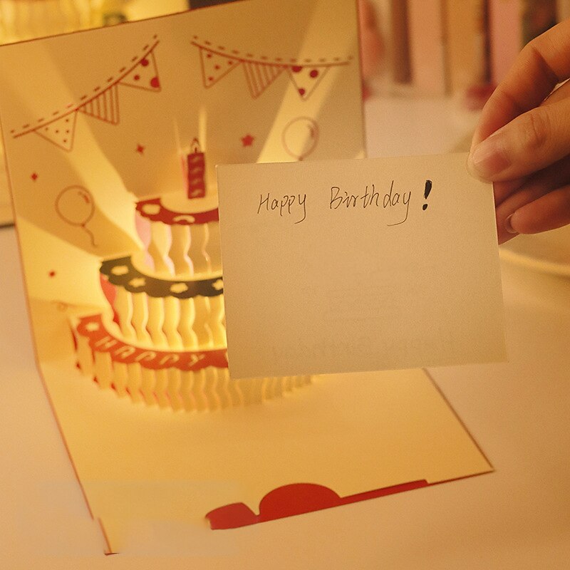 Music Lighting Ins Birthday Gift Creativity Cute Little Bear Greeting Card Three-Dimensional Greeting Card 3d Cake Blessing Card Letter3