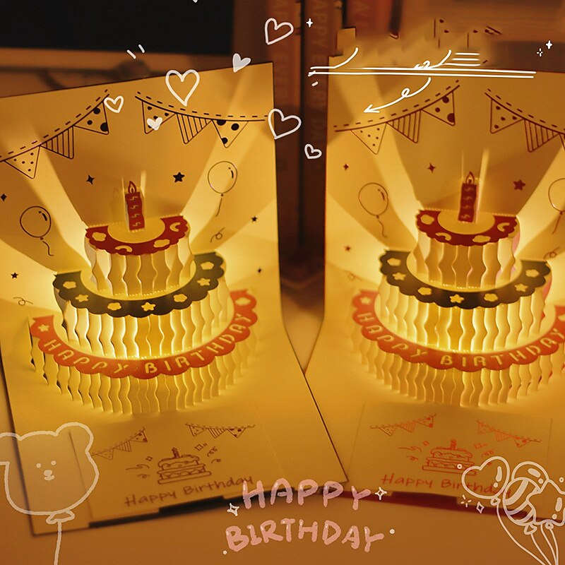 Music Lighting Ins Birthday Gift Creativity Cute Little Bear Greeting Card Three-Dimensional Greeting Card 3d Cake Blessing Card Letter2