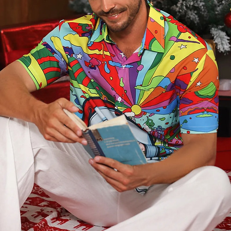 Christmas Men's Santa Claus Printed Shirts Santa Claus Hippie Outdoor Street Fall Turndown Short Sleeve Purple S M L Shirt4