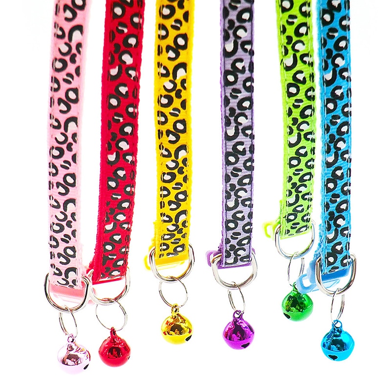 Send 6 Leopard Patterned Dog Collars Collars Plastic Buckles Adjustable Traction Accessories Bells2