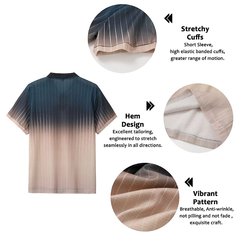 Men's Striped Waffle Polo Shirts Golf Shirt Short Sleeve Polo Shirts Collared Shirts Business Casual WorkWear Formal Wear Festival Wear Buttons 3D Print Yellow Navy Blue Blue3