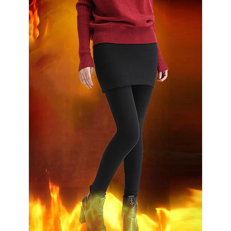 Women's Leggings Cozy Leggings Fashion Streetwear Full Length High Waist Plain 2 in 1 High Cut Thermal Warm Soft Comfortable Micro-elastic Outdoor Street Daily Light Gray Dark-Gray Black Fall Winter2