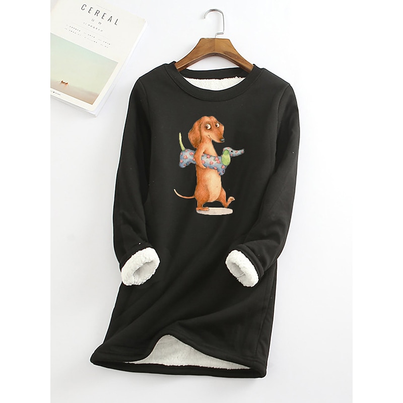 Women's Fleece Lined Pullover Sweatshirt Pajamas Dog Warm Funny Fuzzy Long Sleeve Round Neck Crewneck Long Tops Casual Sports Black Yellow Pink Red Blue Fall & Winter2