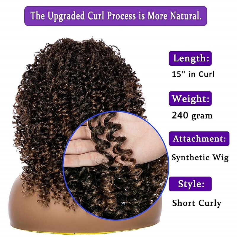 Curly Wigs for Black Women - Kinky Afro Curly Wig with Bangs 2 Tone Blonde Mixed Brown Color Synthetic Heat Resistant Full Wigs Christmas Party Wigs4